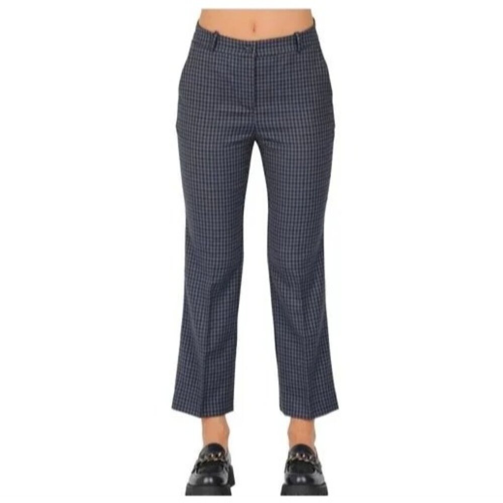 Rosso 35 Womens Blue Check Cropped Pants Sz 42 IT 6 US Wool Blend Made in Italy